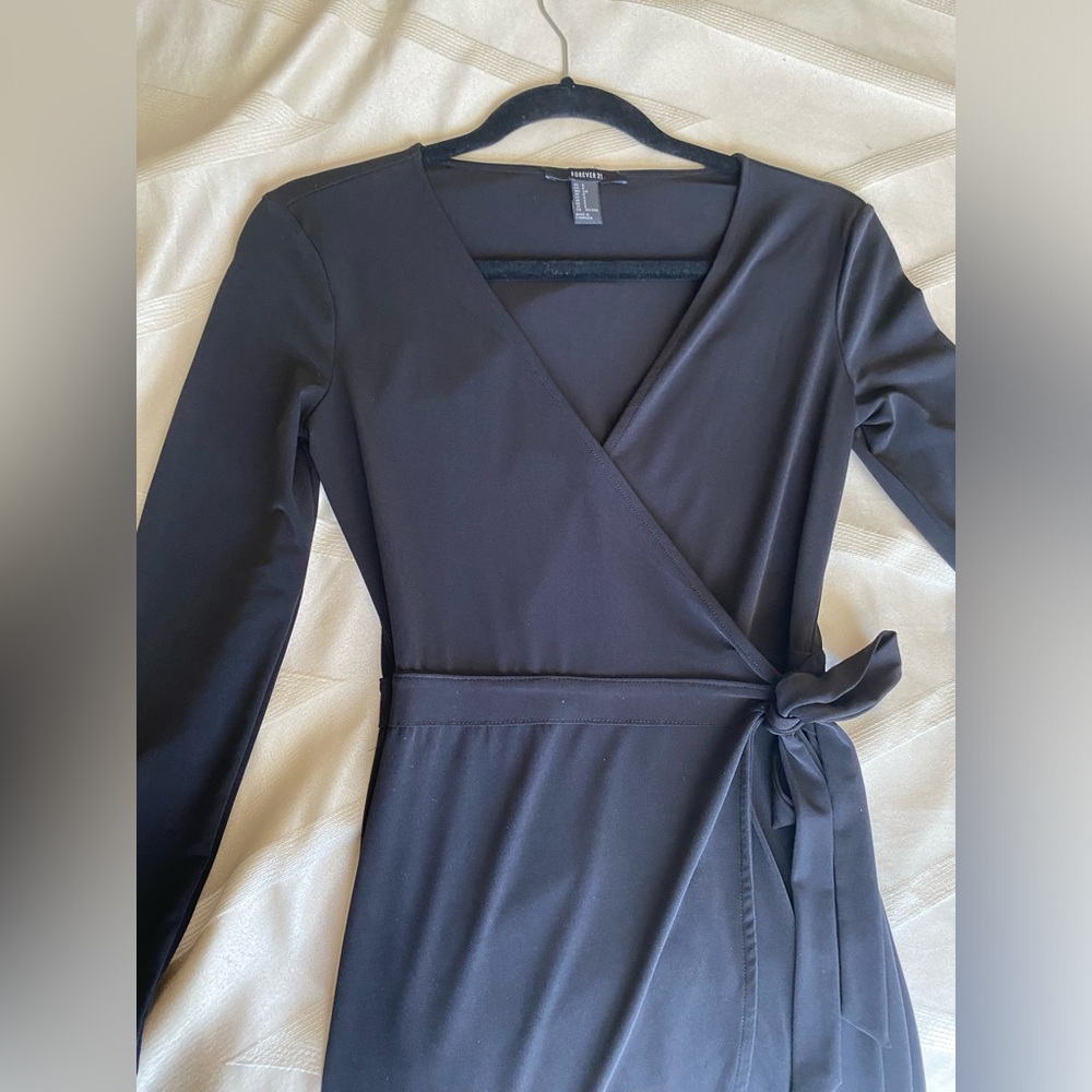 Black Long Sleeve Wrap Dress